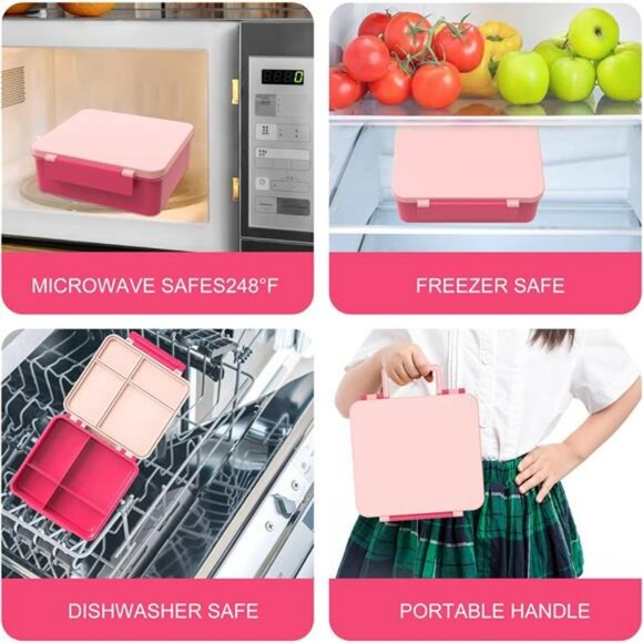 Kids Bento Lunch Box with Soup Thermos Leakproof 4 Compartment Food Container - Picture 6 of 7